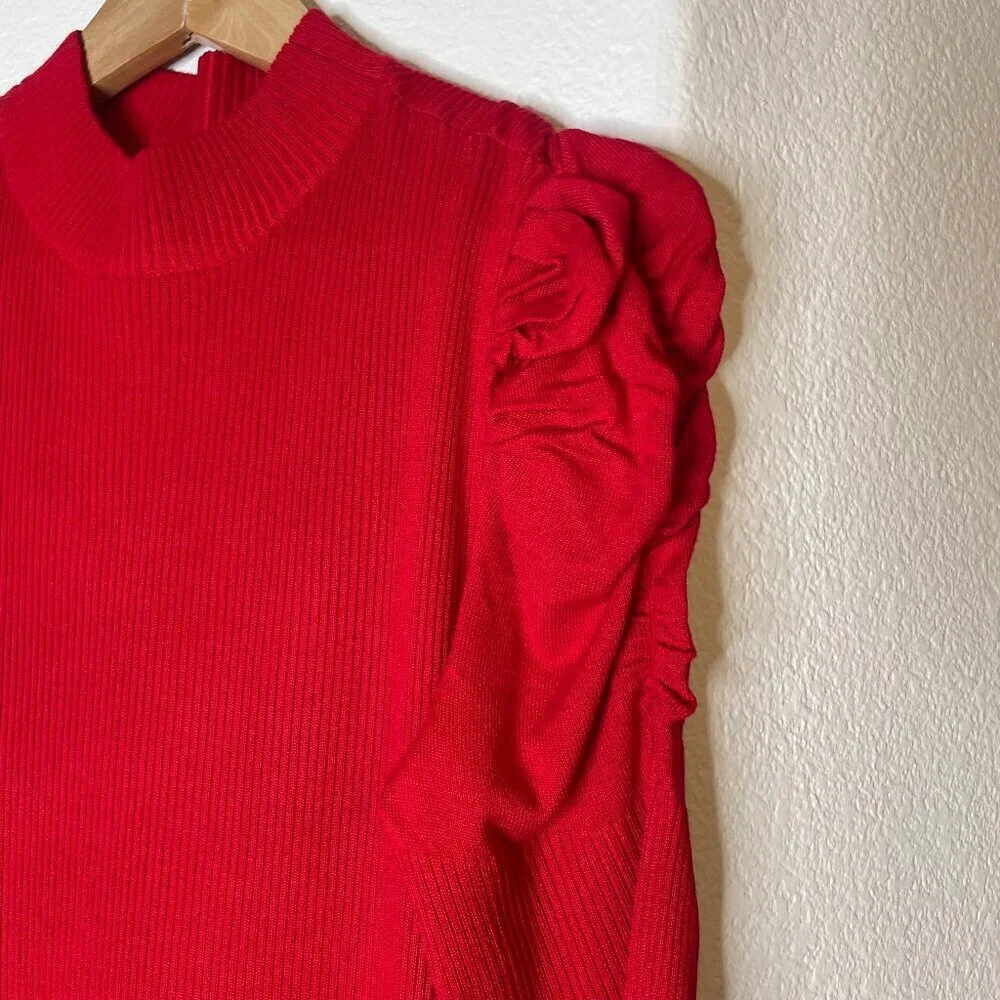 Almost Famous Sirencore Red Puff Shoulder Ribbed Midi Sweater Dress 1X